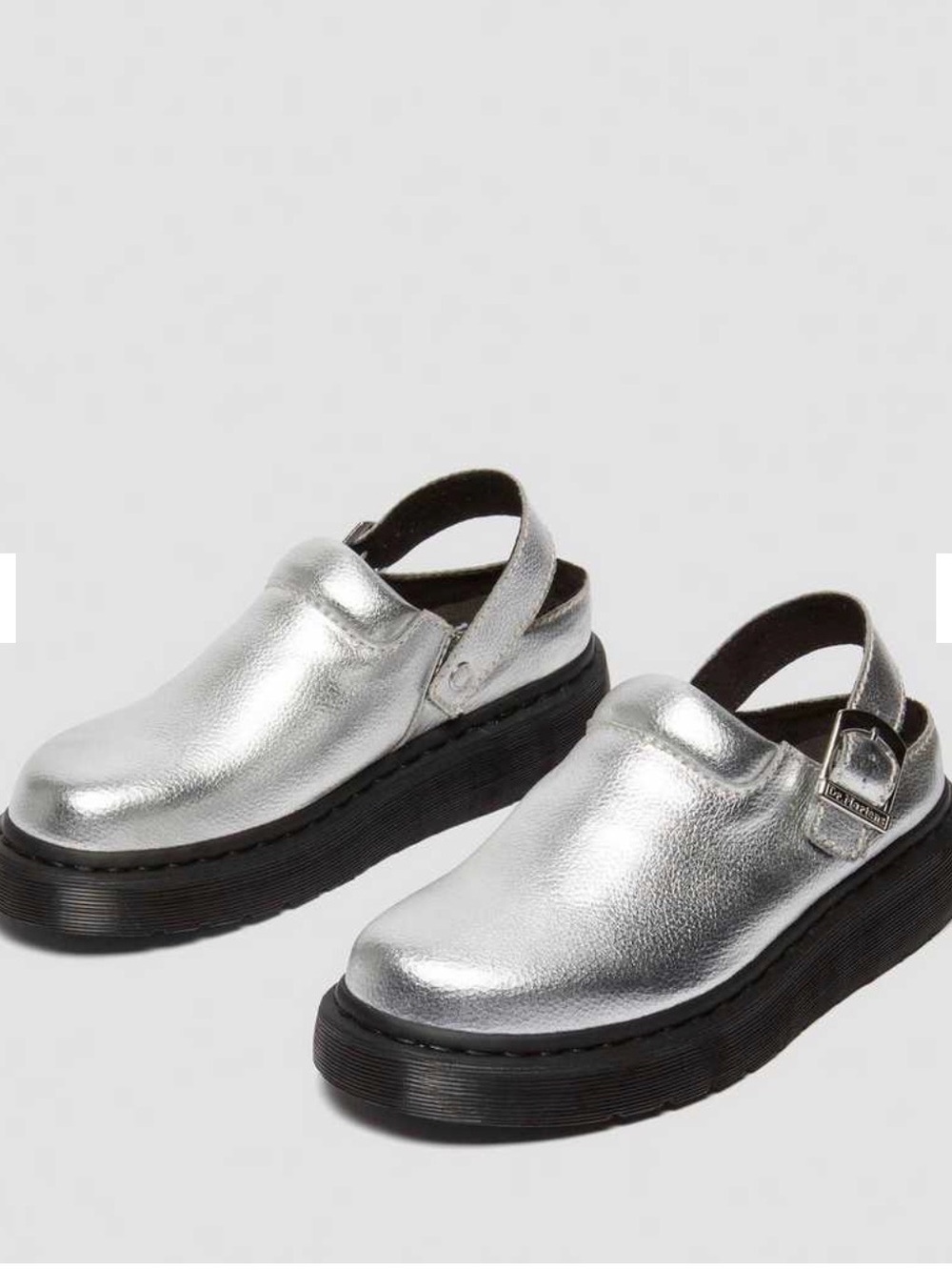 Dr. Martens Silver Metallic Leather Slip-On Clogs